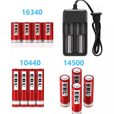 EBL 3.7V 16340 10440 14500 Lithium Li-ion Rechargeable Batteries + Charger Lot • $8.99