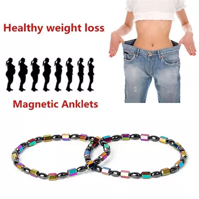 2pcs Magnetic Hematite Anklet Bracelet Therapy Arthritis Pain Relief Weight Loss • £4.26