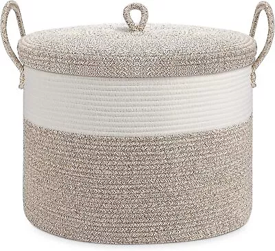 Laundry Basket With Lid Woven Cotton Rope Laundry Hamper Foldable Storage Or... • $47.31