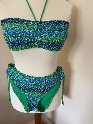 Fat Face Bikini Size 14 - Green / Blue  Tones • £10