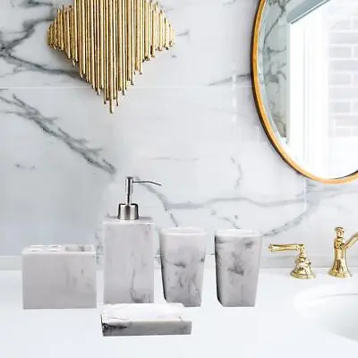Luxury 5pcs Bathroom Accessories Kit White Marble Look Practical Bathroom • $93.82