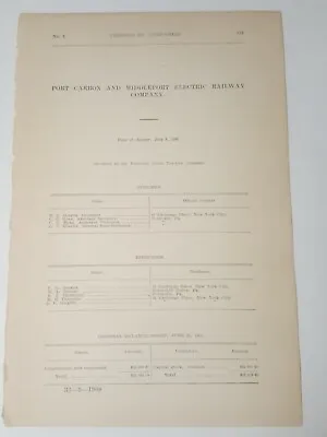 1909 Document PORT CARBON & MIDDLEPORT ELECTRIC RAILWAY Pottsville PA Trolley  • £6.71