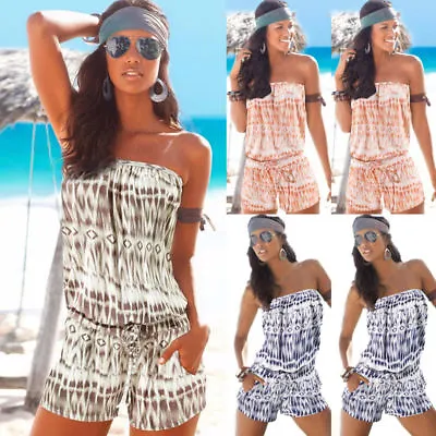 £13.19 • Buy Summer Womens Holiday Off Shoulder Bikini Jumpsuit Beach Wear Shorts Mini Dress