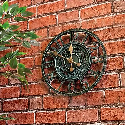 Outdoor Indoor Garden Station Wall Clock Hand Painted Church Clock 30cm Green • £29.92