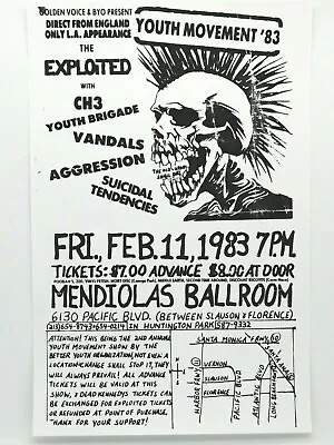 $14.95 • Buy The Exploited Suicidal Tendencies Youth Movement 83 Vintage Punk Concert Poster
