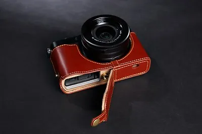 Genuine Real Leather Half Camera Case Bag Cover For Panasonic LX100 Bottom OPEN • £53.07