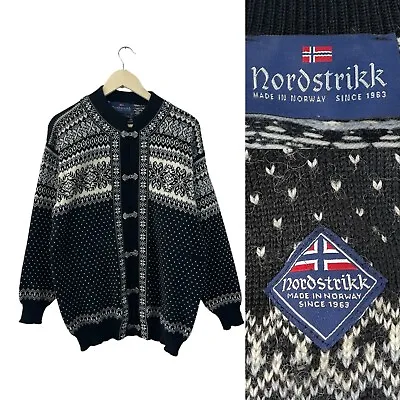 Vintage Nordstrikk Medium Wool Cardigan Sweater Norway Snowflake Mens READ • $59.99