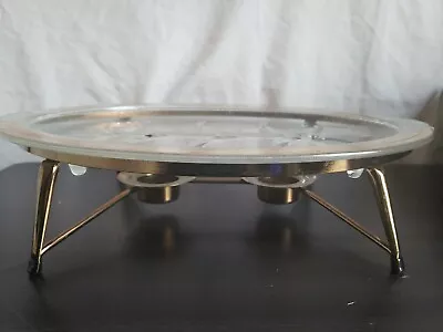 VTG Mid Century Inland 14.75  Glass Meat Tray Platter & Warmer Starburst  Gold • $54.99