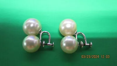 Vintage Trifari Costume Jewelry Double Pearl Earrings Screw Back • $11.99