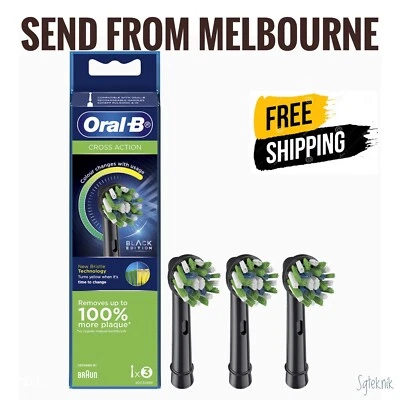 $33.95 • Buy NEW Braun Oral-B Power Toothbrush Cross Action Refills 3 Pcs Brush Black Edition