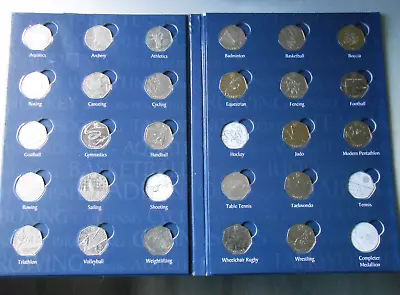 RARE LONDON 2012 OLYMPICS 50p COINS IN ALBUM CIRCULATED 3 SHORT FOR SET • £59.99