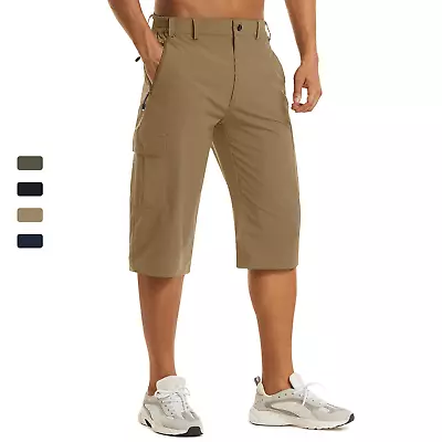Men's Workout Quick Dry Hiking Shorts Zipper Pockets Lightweight 3/4 Capri Pants • $24.98