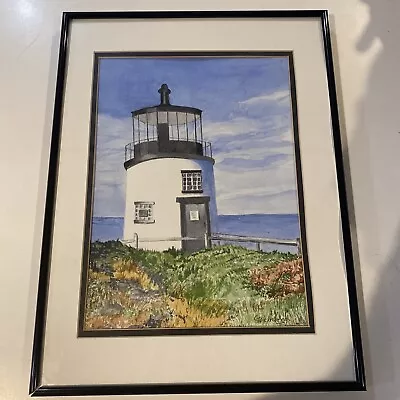 Vintage Lighthouse Coastal Sea Ocean Watercolor Signed Frame 16” X12” Framed OOK • $50