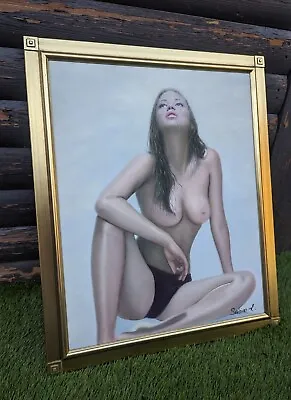 POSING MODEL IN BIKINI Signed ORIGINAL FRAMED OIL PAINTING CHARMING WOMAN • £148