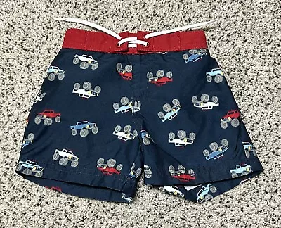 Gymboree Baby Boy 0-3 Mo Swim Trunks Shorts Big Monster Truck Red White Blue EUC • $10.99