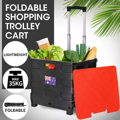 Foldable Shopping Cart Trolley Pack & Roll Folding Grocery Basket Crate Portable • $41.99