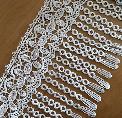 6.5'' Wide Dangly Natural Rayon Venise Lace Trim White S0327 • $3.49