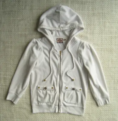 Vintage Juicy Couture Velour Tracksuit Jacket Size M White Zip Up Velvet Hoodie • $50.77