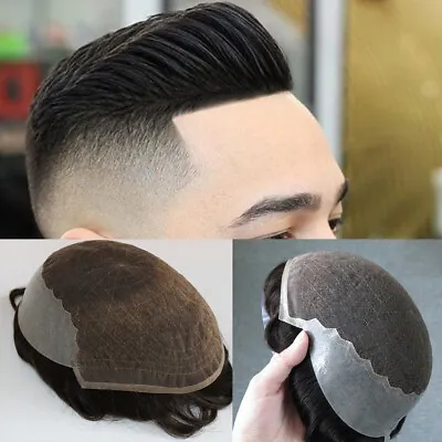 Male Hair Prosthesis Lace Front & Pu Back Natural Hairline Toupee Men Wig Units • $149.98