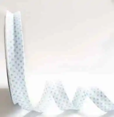 25m Roll Dot Bias Binding - 18mm - White / Baby Blue 415 - Cotton Fabric Folded  • £13.99