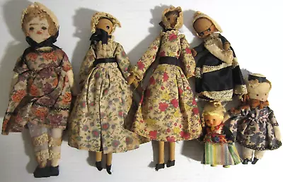 Lot Of 5 - Vintage Shackman Early American Wood Dolls - Made In Japan (B7) • $35