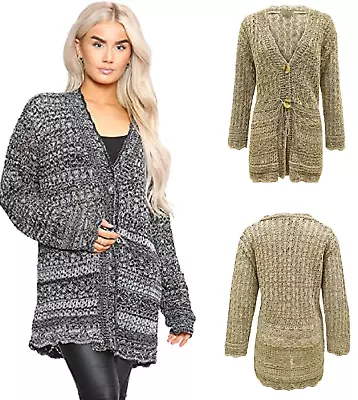 Women Plus Size Crochet Knit Cardigan Ladies Boyfriend Button String Jumper Lot • $22.18