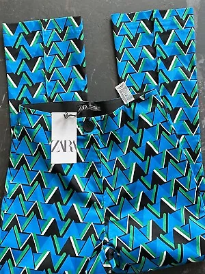 ZARA Retro Geometric 70s Printed Mini Flare Trousers Size S Bloggers Fave • £25