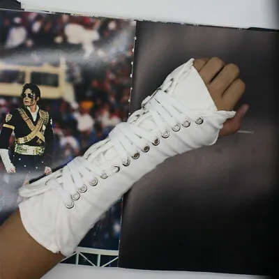 MJ Michael Jackson Elastic White Hand Sleeve Arm Brace Glove BAD Punk Dance Prop • $26.52