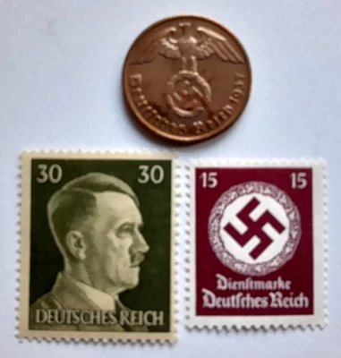 £6.29 • Buy Third Reich World War 2 Coin And Hitler Stamp Set, Military History Memorabilia
