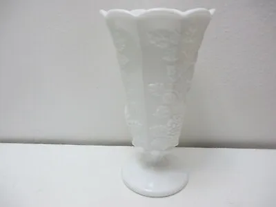 Vintage Westmoreland Glass Paneled Grape Footed Vase White Milk Glass 9  Tall • $27.89