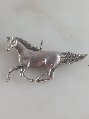 Vintage Sterling Silver Running Mustang Horse Brooch Pendant 13.2 Grams • $60