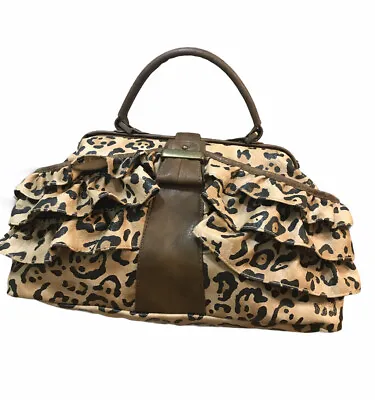 $22 • Buy Jessica Simpson Faux Leopard Animal Print Ruffled Handbag Purse