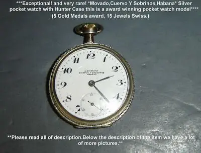 Antique RARE Silver Movado For Cuervo Y Sobrinos Habana Pocket Watch Hunter Case • $1274.17