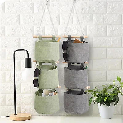 £10.49 • Buy 3 Pockets Hanging Storage Bag Wall Pouch Cosmetic Toys Pouch Bag Organizer