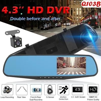 $39.99 • Buy Car Rearview Mirror DVR Camera 4.3 Inch IPS 1080p Dual Lens Dash Cam Car HD 