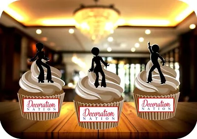 70s Dancer Silhouette Mix - 12 PREMIUM STAND UP Edible Cake Toppers Groovy Fun • £3.79