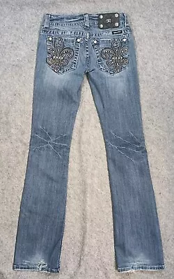 Miss Me Size 26 Jeans Boot Cut Low Rise Fleur De Lis Stitch Rhinestone Western • $22