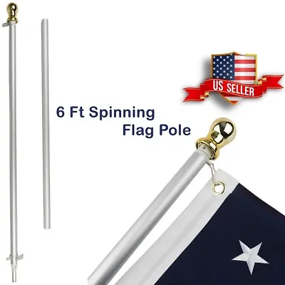 Tangle Free Spinning Flagpole 6 Ft Flag Pole Heavy Duty Sliver Gold Ball • $24.44