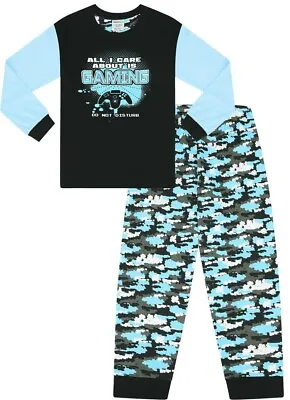 Boys All I Care About Is Gaming Blue Camouflage Pyjamas • £10.99