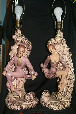 VINTAGE Mid-Century Continental Art Co. PAIR Of Figure Lamps- Shades Included • $320