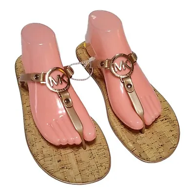 MICHAEL KORS Cork Sandals Charm Jelly Women's 11 Flip Flop Sable NEW MK Logo • $54.99