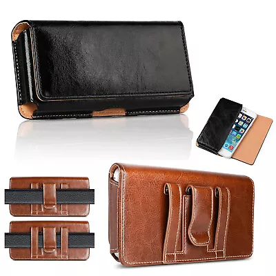 $8.55 • Buy Genuine Leather Cell Phone Horizontal Carrying Pouch Case Belt Clip Holster