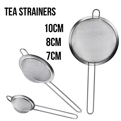 3 Tea Strainer Mesh Stainless Steel Colander Set Food Medium Filter Small Sieve • £3.99