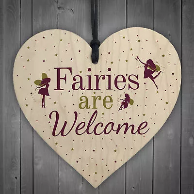 Wooden Fairies Welcome Hanging Garden Gardening Shed Wall Plaque Fairy Sign • £3.99