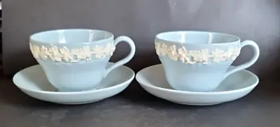 £30 • Buy Two Wedgwood Of Etruria & Barlaston Embossed Queen's Ware Blue Cups & Saucers
