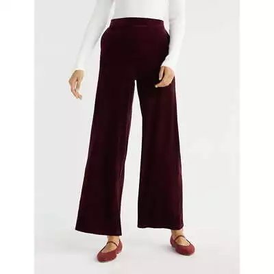 Time & Tru Womens Burgundy RED Velvet Wide Leg Pants 32  Inseam Size L 12-14 NEW • $19.95