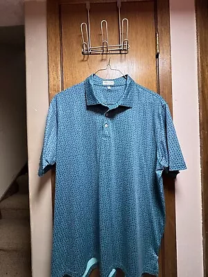 Peter Millar Golf Shirt Polo Summer Comfort Knock Out Print XXL Green “Lily Pad” • $39