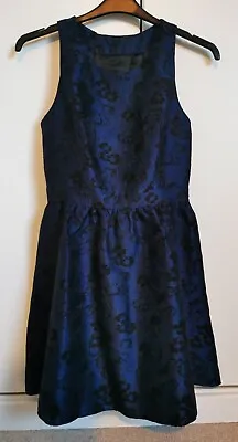 Jack Wills Navy Blue Floral Jacquard Mad Men Retro Vintage Dress Size 10  • £14.99