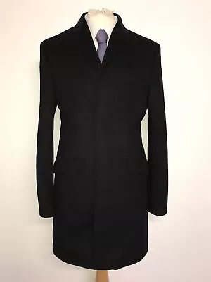 TED BAKER  - Mens Long BLACK WOOL & CASHMERE Covert COAT - 38 Reg - STUNNING • $189.47