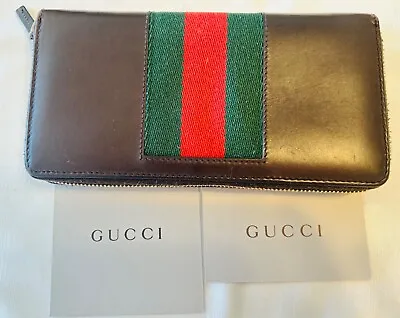 Authentic GUCCI Sherry Line Zip Around Wallet Leather [Preowned] • $255